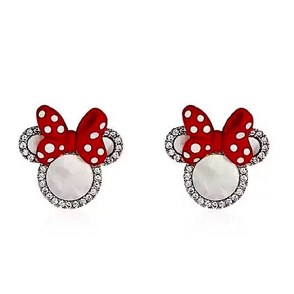 Sterling Silver Rhinestone Minnie Mouse Stud Earrings - Picture 2 of 8